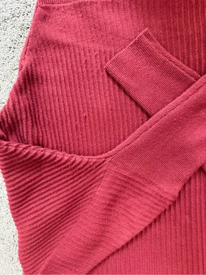 French Connection Burgundy Ribbed Batwing Mock Neck Sweater Large Oversized thumbnail 8