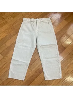 MANGO MNG Denim Rachel High Rise Loose Fit Crop Barrel Jeans - Beige US 12 thumbnail 3