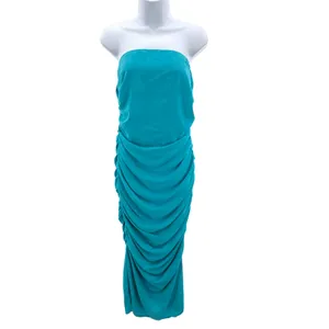 Pretty‎ Lavish Matilda Ruched Strapless Midi Dress Turquoise Blue Guest 8 NEW thumbnail 3