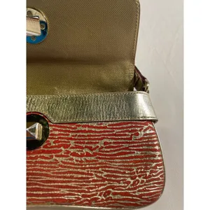 Kate Spade Baguette Shoulder Bag Coral & Gold Metallic Strap Party Clutch thumbnail 9