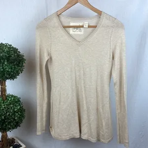 Anthropologie Angel of The North Tan Knit Long Sleeve V Neck Sweater S thumbnail 2