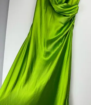 NWT ZARA Bright Green Satin Slip Midi Dress Sz XL Drapey Wrap Side Slit thumbnail 8