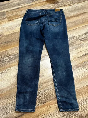 American Eagle Outfitters Dark Blue High-Rise Distressed Ankle Jeans thumbnail 3