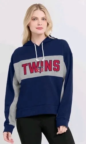 Fanatics Women Minnesota Twins Baseball Navy Stripe Logo Pullover Hoodie Sweatshirt LARGE thumbnail 1