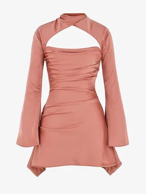 House of CB Toira Rose Satin Draped Corset Mini Dress Large Party Wedding thumbnail 1