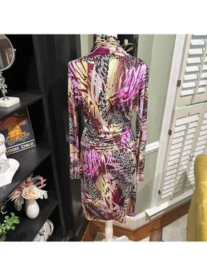 Ashro Tropical Purple and Burgundy Bodycon Dress Size Small thumbnail 7