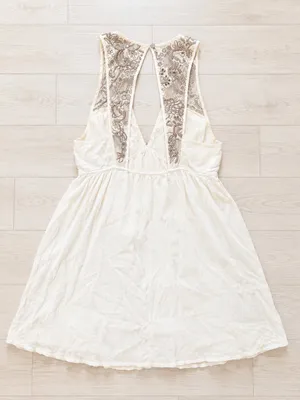 Anthropologie Enconte White Sleeveless Mini Dress Embroidered Lace Large thumbnail 2