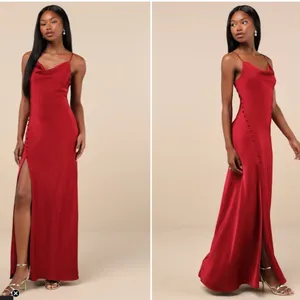 LULU's Sexy Prom Wedding Bridesmaid Satin Elegant Sophisticated Maxi Dress thumbnail 5