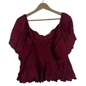 Sanni Embroidered Floral Peplum Flutter Sleeve Top Burgundy Boho Size XL thumbnail 3