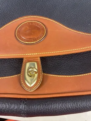 VTG Dooney & Bourke AWL Navy British Tan Pebbled Leather Messenger Top Handle thumbnail 16
