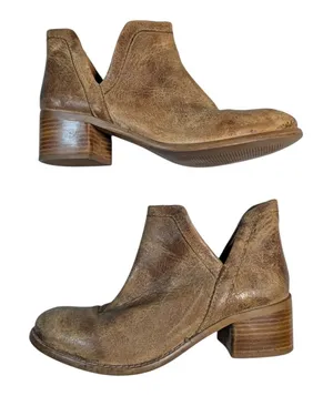 Diba True Work Nerd Tan Distressed Leather Block Heel Cutout Ankle Boots Sz 8 thumbnail 1