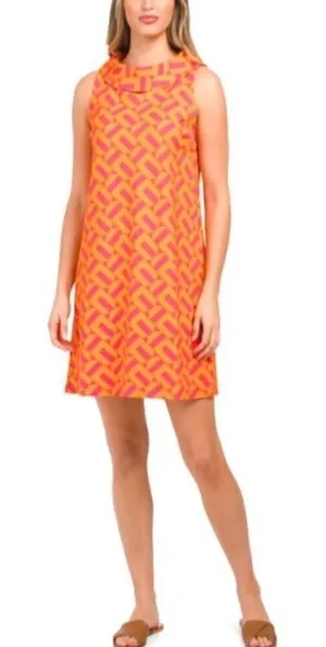Trina Turk Leko Mini‎ Dress Orange Pink Geometric Cowl Neck Sleeveless NWT L thumbnail 1