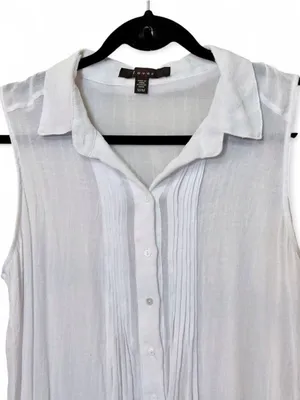 Fever White Sleeveless Collared Button Up Blouse with Pleated Front Sz M thumbnail 5