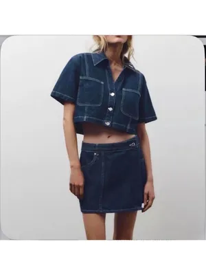 ZARA Dark Wash Denim Skort Set Size S/M NEW NWT thumbnail 4