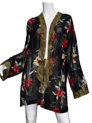 💖 Francesca Rose‎ Sheer Black Floral Kimono Boho Chic Gypsy Indie Romantic thumbnail 1