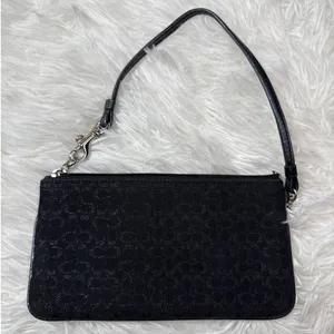Vintage COACH y2k Black Metallic Silver Signature Canvas Wristlet thumbnail 2