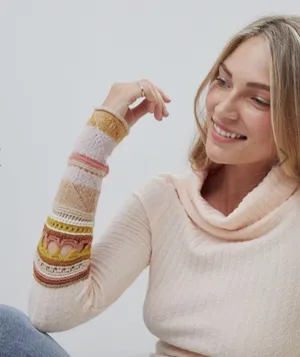 Free‎ People Mixed Up Sweater Cuff Thermal Top Peach Size XS thumbnail 1