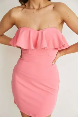 One and Only Collective Strapless Off the Shoulder Pink Mini Dress Size M NWT thumbnail 1