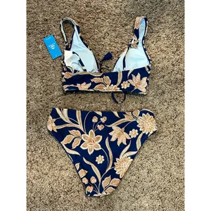 Cupshe Navy Floral Bikini Paisley Set Boho Resort Tassel Tie‎ Top Swim XS New thumbnail 2