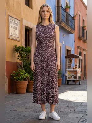 Soft Girl Sleeveless Floral Garden Midi Dress in Plum Size S thumbnail 7