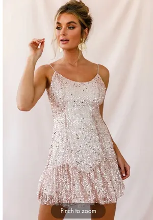 Selfie Leslie Shine Spaghetti Strap Sequin Mini Dress Rose Gold small never worn thumbnail 1