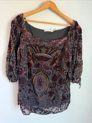 Alice + Olivia Alecia Off-Shoulder Top in baroque burnout paisley velvet Small thumbnail 2