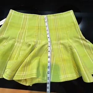 Maeve Anthropologie Skirty Godet Skort chartreuse‎ green plaid size 4 NEW thumbnail 5