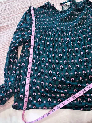 Boden Green Smocked Floral Blouse size 8 thumbnail 12