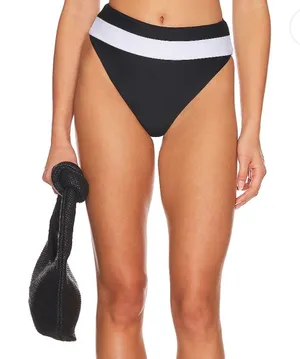 Tularosa Black and White High-Waist Bikini Bottom thumbnail 1