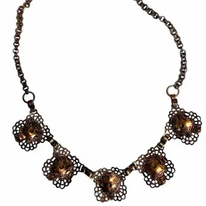 Vintage Copper Filigree Necklace w Goldstone & Turquoise tone Beads thumbnail 9