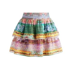 Alice and Olivia Multi Color Tiered Floral Patchwork Mini Skirt Smocked Waist thumbnail 6