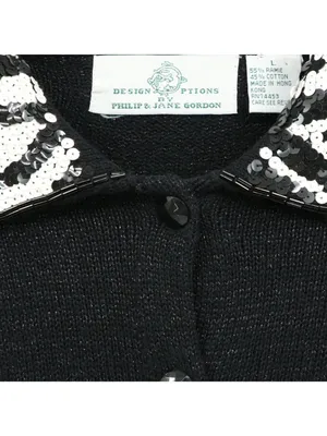 Design Options by Philip & Jane Gordon Black Zebra Sequin Cardigan Sweater L thumbnail 3