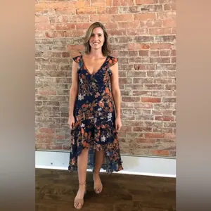 NWOT Lulus Stunning Favorite Navy Blue Floral Ruffled High-Low Maxi Dress thumbnail 13