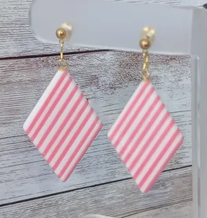 Vintage Stud Earrings Pink & White Striped Dangle thumbnail 1