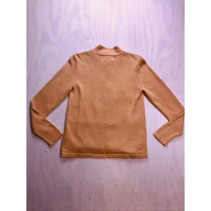 Terry Lewis Sweater Womens Medium Tan Leather Trim Ramie‎ Cotton Mock Neck thumbnail 16