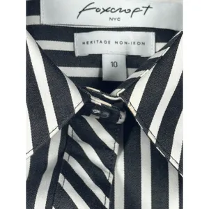 Foxcroft NYC Size 10 Non Iron Shirt Black White Striped Button Front Blouse thumbnail 9