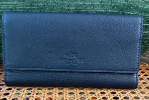 Coach Mid-Y2K Blue Pebbled Leather ID Strap Clutch Wallet thumbnail 1