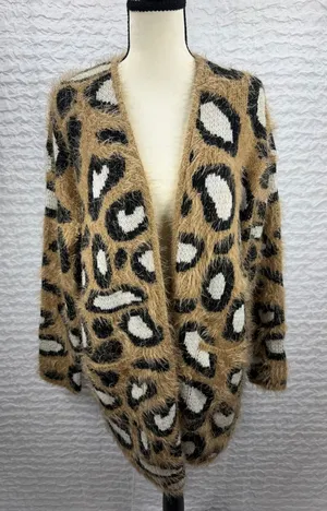 Show Me Your Mumu Mellow Cozi Cardi Golden Ears Leopard Fuzzy Cardigan Medium thumbnail 1