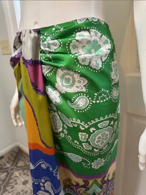 8 Birdies Colorful Paisley Print Knot Twist Midi Skirt Sarong Style Boho S S. A1 thumbnail 3