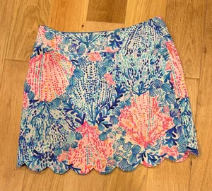 Lilly Pulitzer Pink, Blue & Aqua Scalloped‎ Hem Mini Skirt 8 thumbnail 1