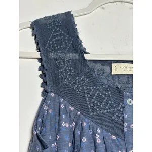 Lucky Brand Blue‎ Floral Sleeveless Button Down Mesh Yoke Top XS Relaxed Fit thumbnail 6