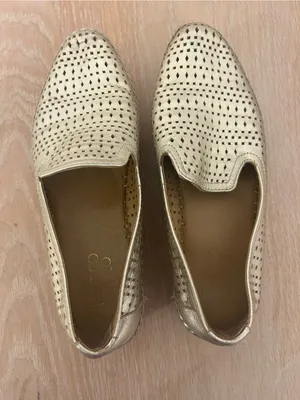 Franco Sarto Perforated Metallic Slip-On Loafers in Champagne thumbnail 1