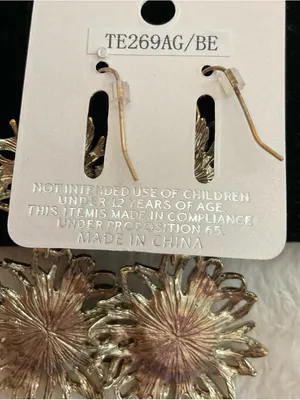 White Marble Sunflower Drop Earrings - Gold Tone thumbnail 4