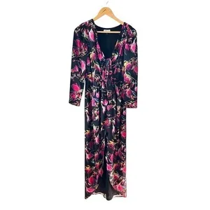 DELFI Collective Floral Ruched Maxi‎ Dress Front Slit Small Wedding Guest thumbnail 2