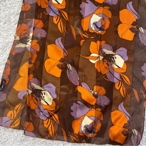 Retro Cejon Brown & Orange Floral Rectangle Neck Scarf thumbnail 7