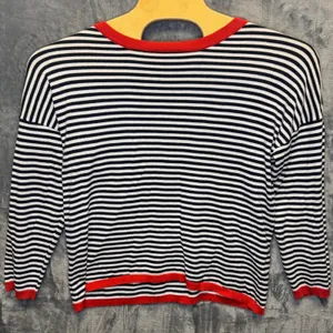 2282 | Narural Nautical Striped Cotton Knit Sweater Navy White Red Women L thumbnail 2