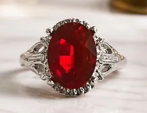Silver Filigree Ring with Deep Red Oval Stone Size 9 thumbnail 1