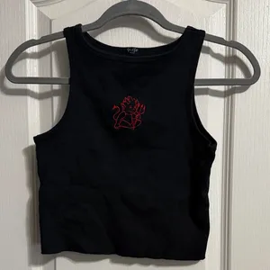 John Galt Black Cut Off Tank Top Red Devil Embroidered Y2K Indie Sleaze Grunge thumbnail 2