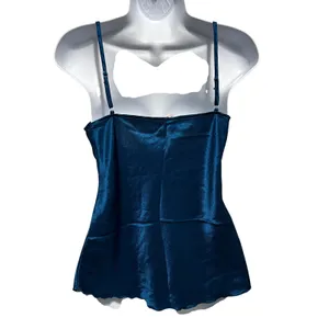 Satin Romantic Babydoll Cami L‎ Teal Ruffle Trim Y2K Coquette Lingerie Style Top thumbnail 2