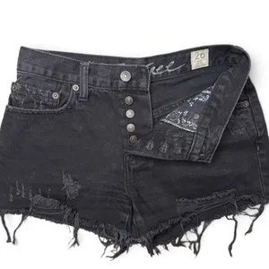 Free People Jean Shorts Womens 26 Black Button Fly Cut Off Raw Hem Denim thumbnail 2